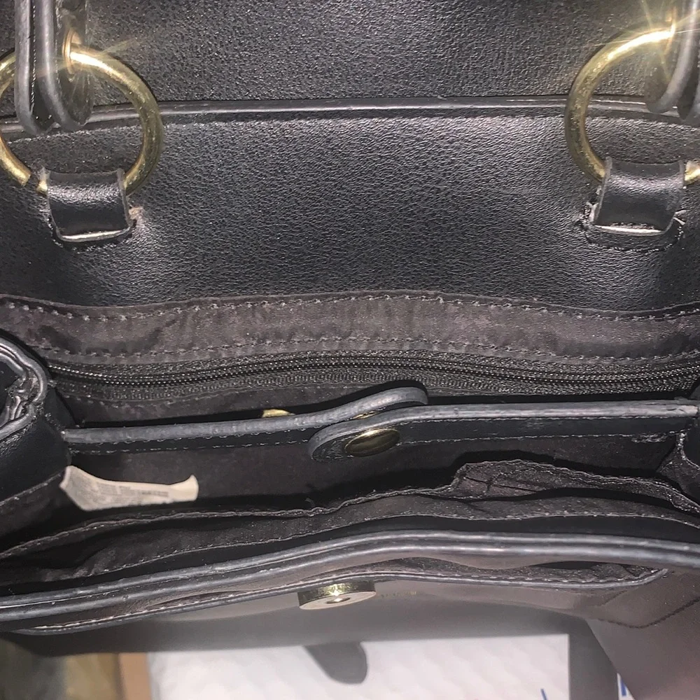 Steve Madden Black Faux Leather Mini Backpack with Gold Accents
